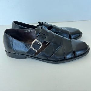 BRAGANO Italy Black Leather Buckle Up Fisherman Casual Loafer Sandals Sz 10 1/2
